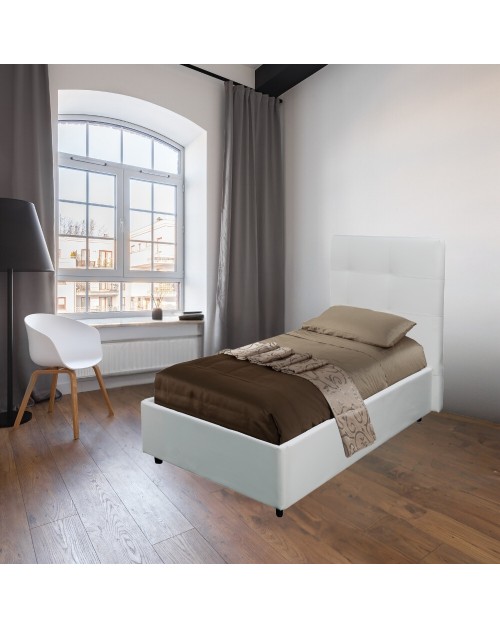 Letto singolo con contenitore Ascoli 102x210x110H ecopelle colore bianco