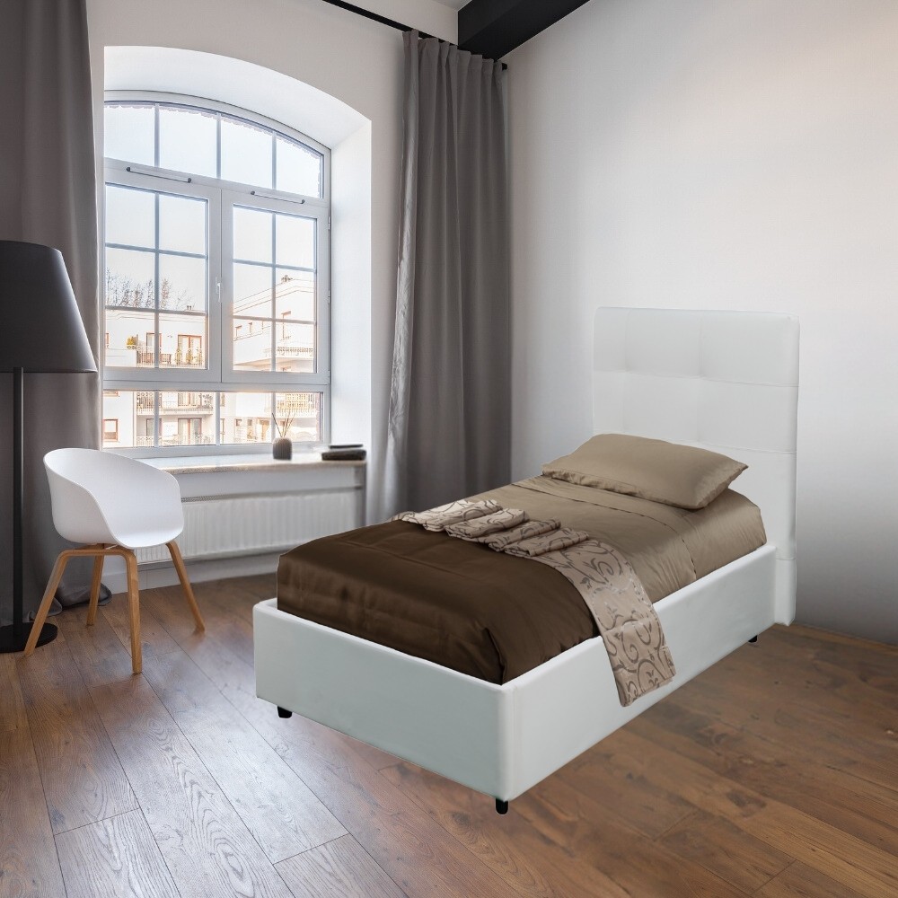Letto singolo con contenitore Ascoli 102x210x110H ecopelle colore bianco