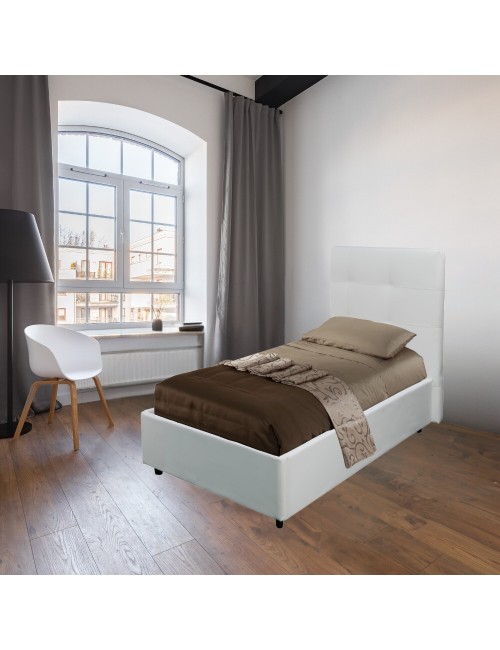 Letto singolo con contenitore Ascoli 102x210x110H ecopelle colore bianco