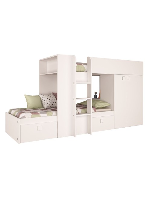 Letto a castello bianco con armadio e cassetti 1277 295x110x150H