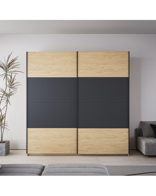 Armadio 2 ante scorrevoli rovere con dettaglio antracite Loft2 200x58.1x204.5H