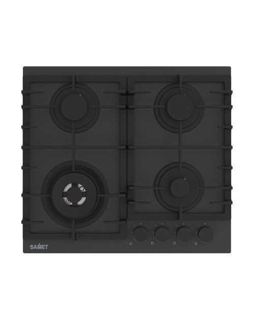 Piano cottura gas 4 fuochi 60 cm vetro temperato satinato nero opaco Samet Zacinto60