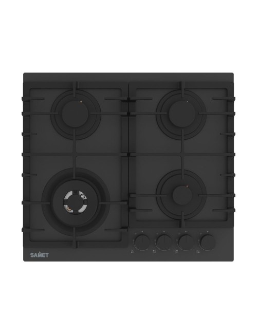 Piano cottura gas 4 fuochi 60 cm vetro temperato satinato nero opaco Samet Zacinto60