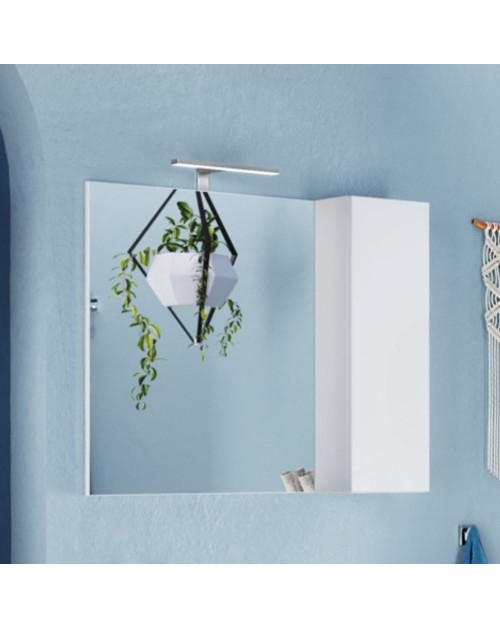 Specchiera bagno Basic con pensile a 1 anta bianco lucido e luce LED 120x18x75H