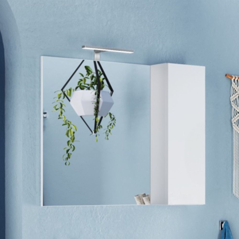Specchiera bagno Basic con pensile a 1 anta bianco lucido e luce LED 120x18x75H