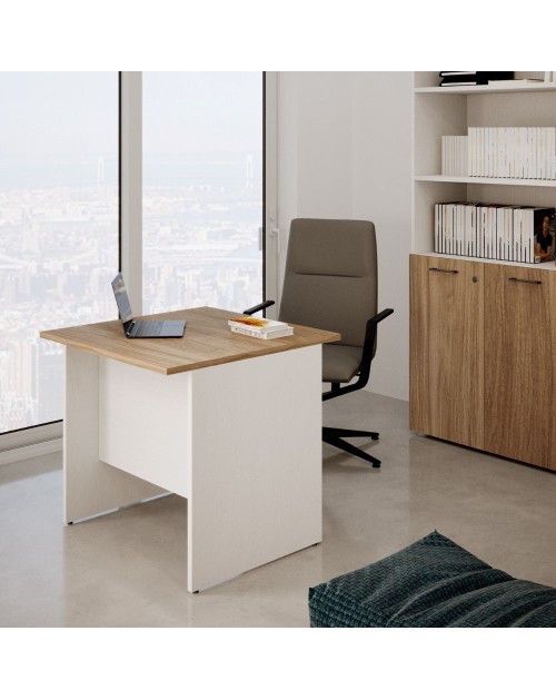 Scrivania per ufficio 80x80x74H noce naturale e bianco frassinato Ibisco – Made in Italy