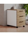 Cassettiera da ufficio 3 cassetti noce naturale e bianco frassinato Ibisco con ruote e serratura 40x55x58H
