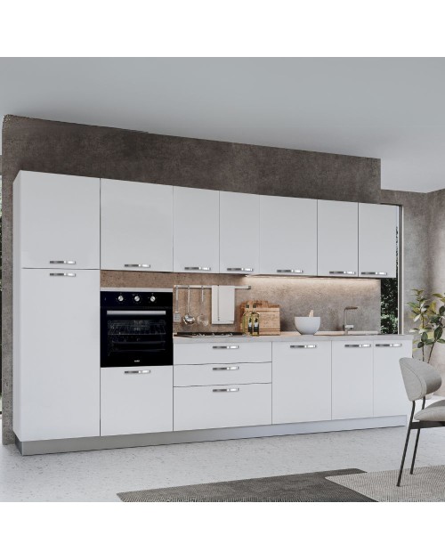 Cucina Petunia 360 cm con elettrodomestici inclusi Petunia colore bianco lucido