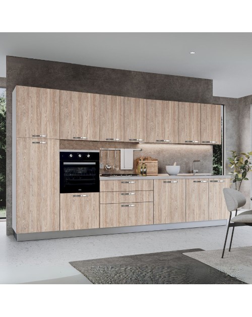 Cucina Petunia 360 cm con elettrodomestici inclusi Petunia colore rovere gessato naturale