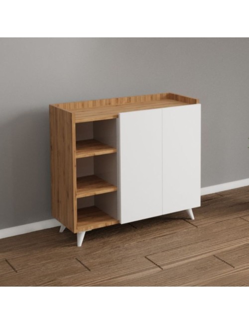 Madia rovere e bianco con 2 ante e vani a giorno Alary 90x35x82H