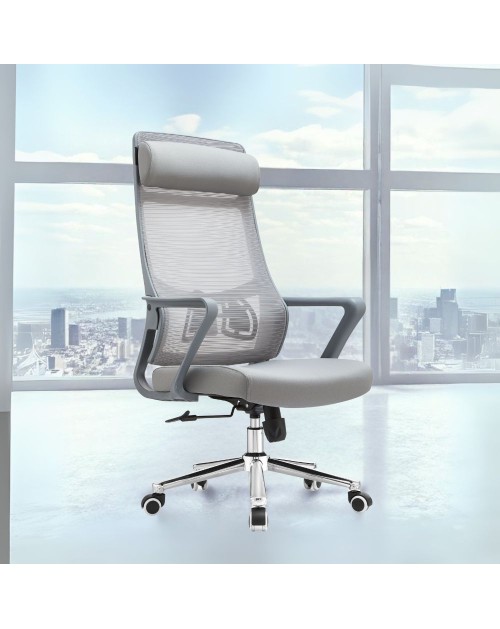 Poltrona ufficio Pasco colore grigio schienale alto traforato