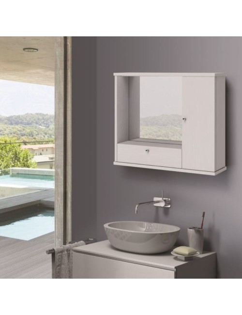 Mobile Bagno Pensile Bianco con Specchio e Ante 73x14x61H
