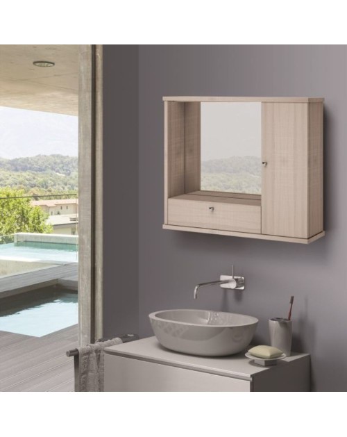 Mobile Bagno Pensile olmo con Specchio e Ante 73x14x61H