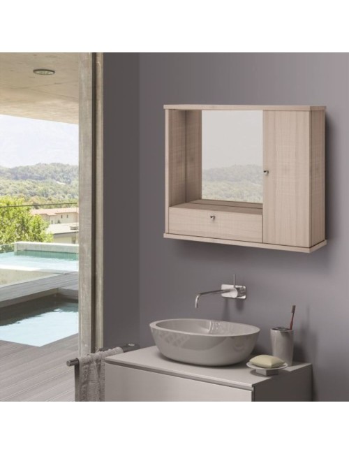 Mobile Bagno Pensile olmo con Specchio e Ante 73x14x61H