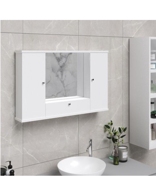 Mobile bagno pensile 3 ante con Specchio colore bianco frassinato 93x14x61H PENSIL2SPEBF