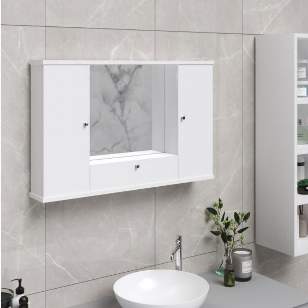 Mobile bagno pensile 3 ante con Specchio colore bianco frassinato 93x14x61H PENSIL2SPEBF