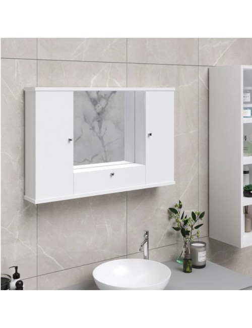 Mobile bagno pensile 3 ante con Specchio colore bianco frassinato 93x14x61H PENSIL2SPEBF