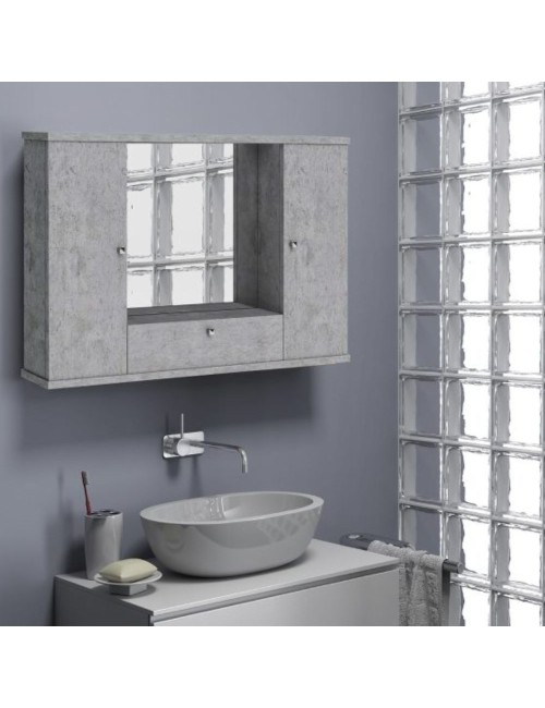 PENSILE  SPECCHIO  2 ANTE CON RIBALTA  H61 X L. 93 X P.14 CM  2 PLAF CEMENTO