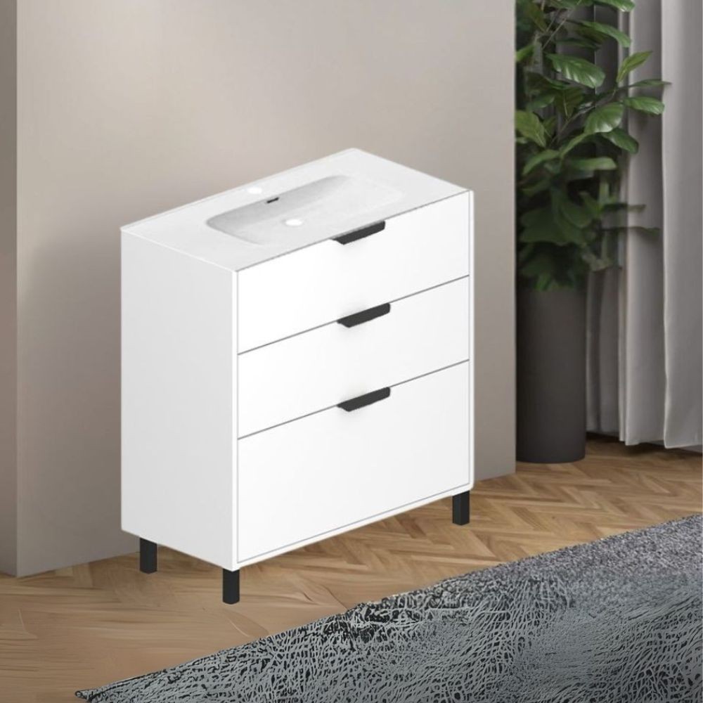 Mobile bagno Triana bianco lucido con 3 cassettoni e lavabo 80x38x85H