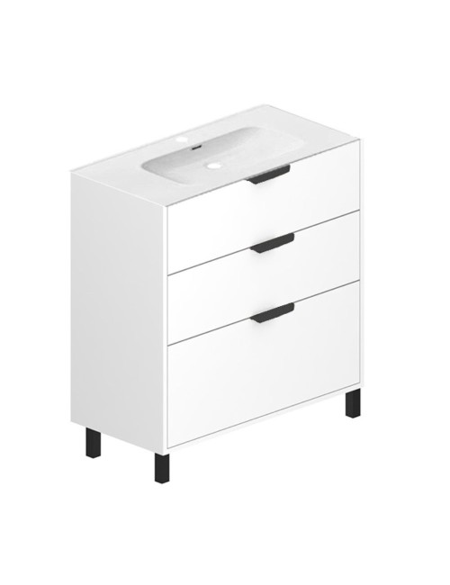 Mobile bagno Triana bianco lucido con 3 cassettoni e lavabo 80x38x85H