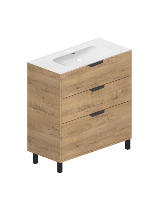 Mobile bagno Triana rovere con 3 cassettoni e lavabo 80x38x85H