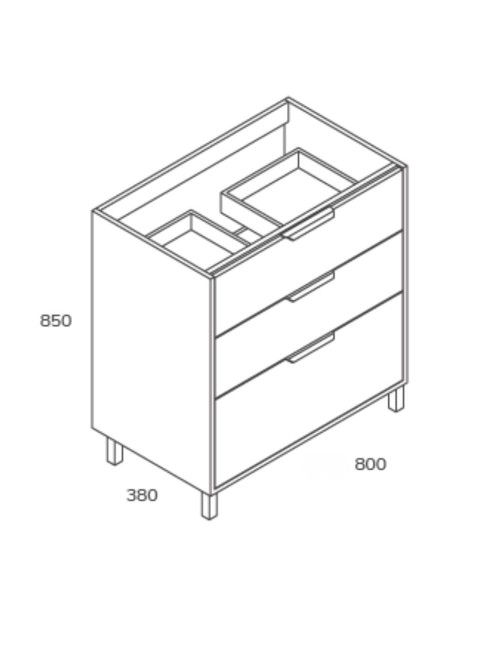 Mobile bagno Triana rovere con 3 cassettoni e lavabo 80x38x85H