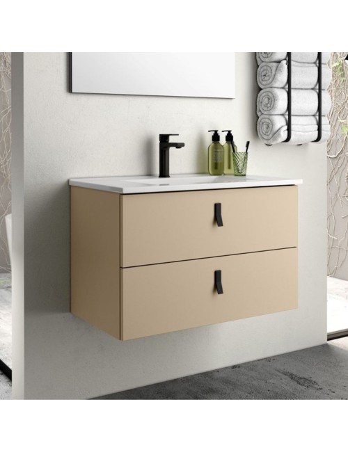 Mobile bagno sospeso colore cappuccino 2 cassetti Invicta 60x45x48H