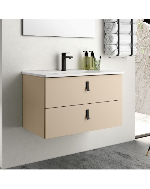 Mobile bagno sospeso colore cappuccino 2 cassetti Invicta 80x45x48H