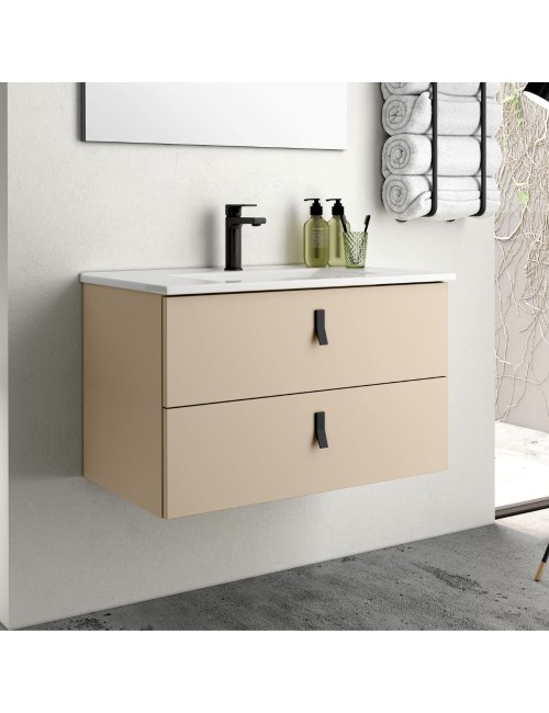 Mobile bagno sospeso colore cappuccino 2 cassetti Invicta 80x45x48H