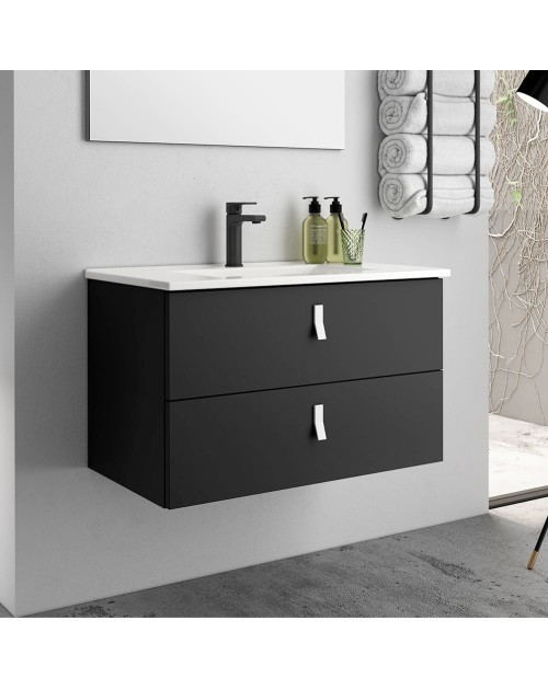 Mobile bagno sospeso colore nero 2 cassetti Invicta 80x45x48H