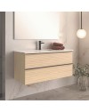 Mobile bagno sospeso rovere chiaro effetto cannettato Senda con 2 cassettoni 100x45.5x48H