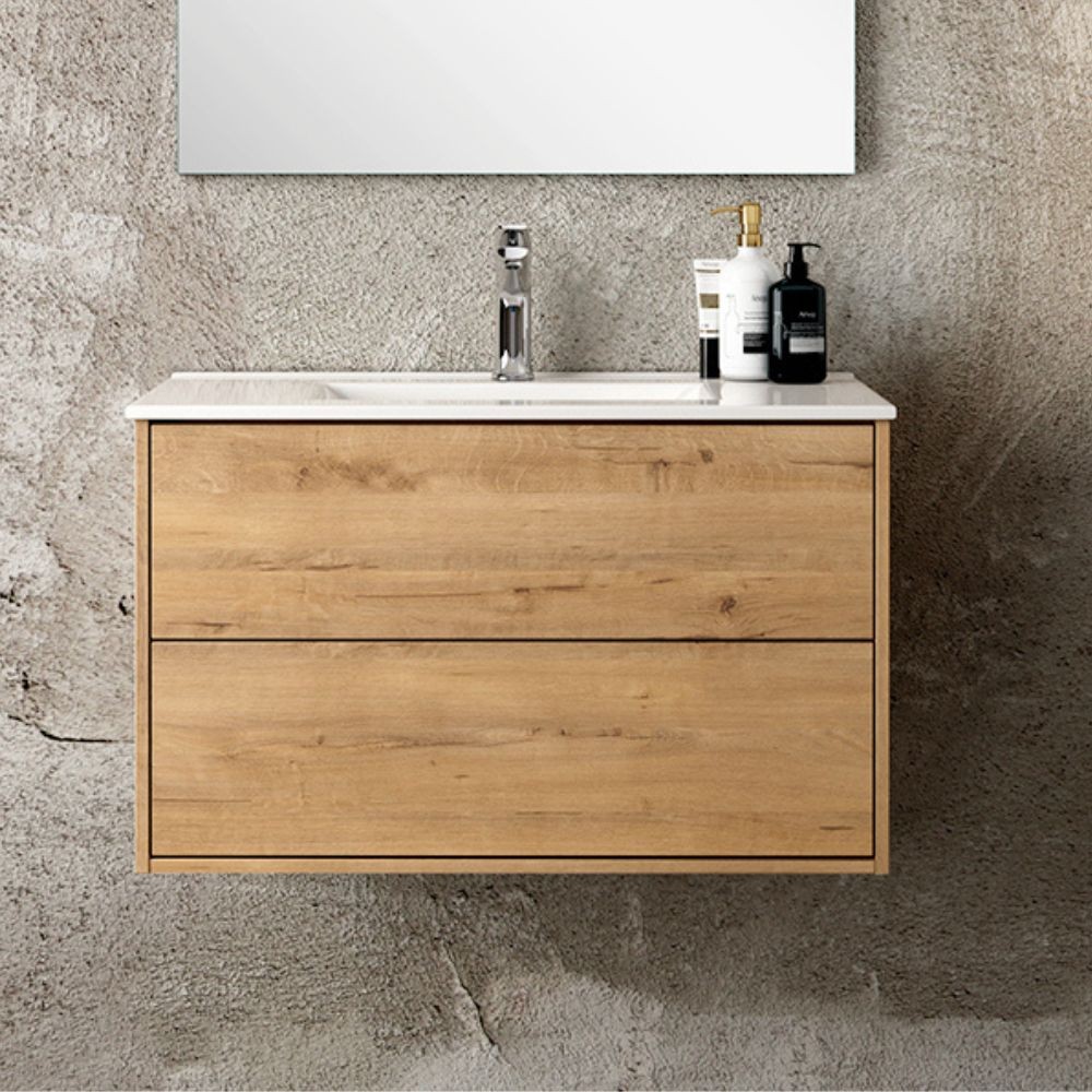 Mobile bagno sospeso colore rovere quercia Push: design e funzionalità 80x45x48H