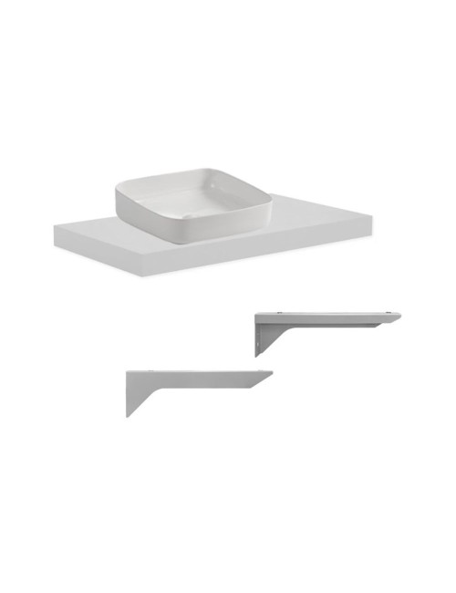 Mensolone da bagno bianco 80x48 con lavabo da appoggio bianco: minimalismo e funzionalità per un bagno moderno
