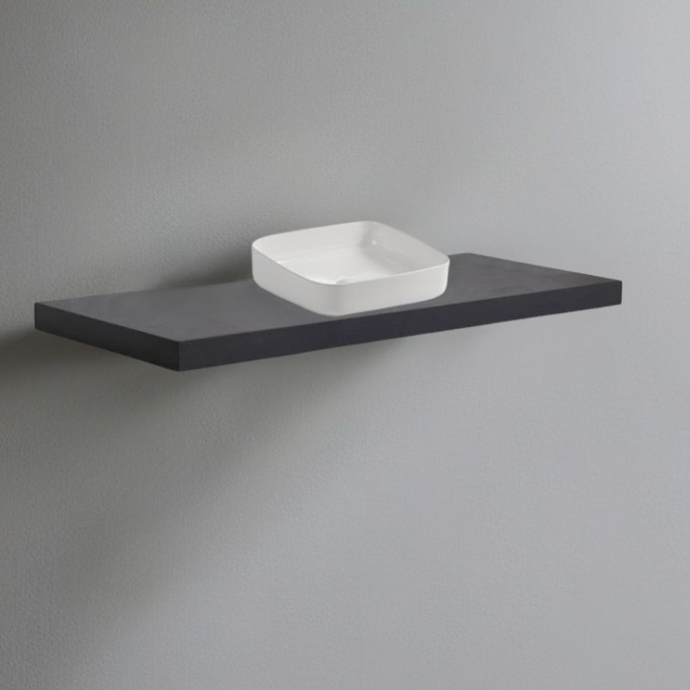 Mensolone da bagno antracite 120x47 con lavabo da appoggio bianco: minimalismo e funzionalità per un bagno moderno