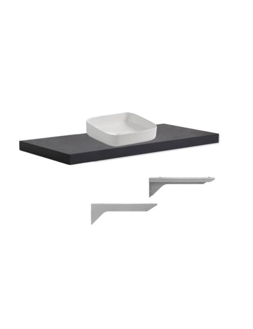 Mensolone da bagno antracite 120x47 con lavabo da appoggio bianco: minimalismo e funzionalità per un bagno moderno