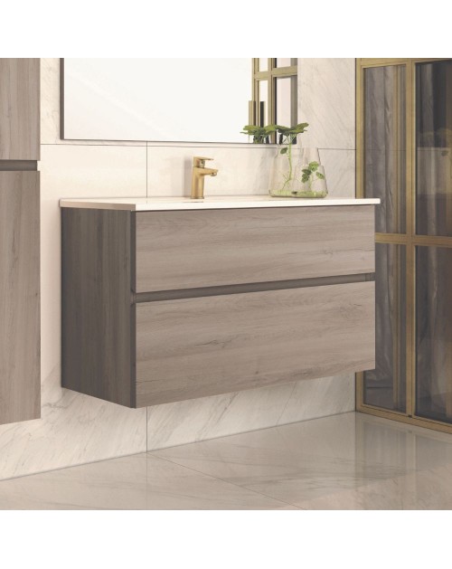 Mobile bagno sospeso rovere grigio Londres 2 cassetti 100x45x59H