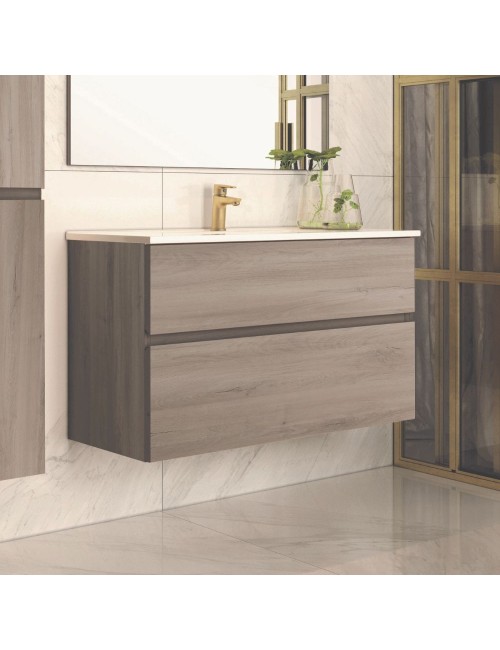 Mobile bagno sospeso rovere grigio Londres 2 cassetti 100x45x59H