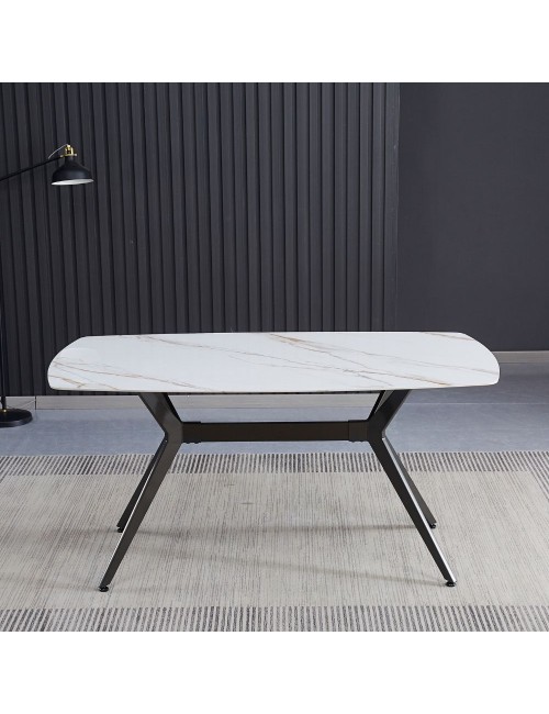 Tavolo Fisso piano ceramica effetto marmo bianco lucido 160x90x76H