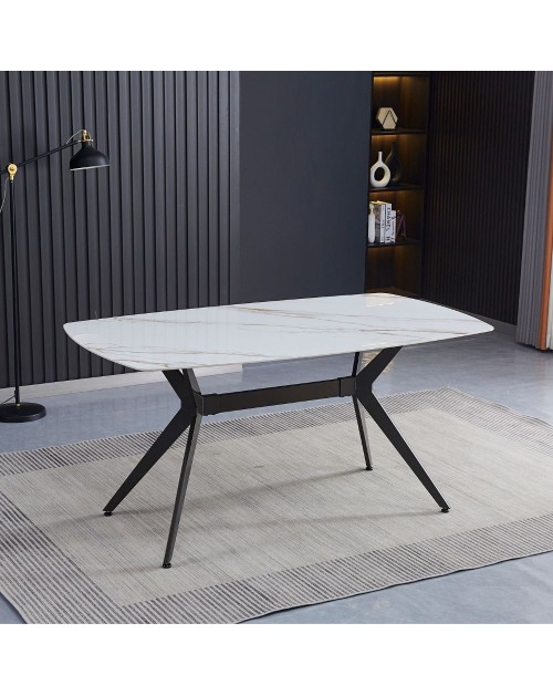 Tavolo fisso piano ceramica effetto marmo bianco lucido Callista 160x90x76H