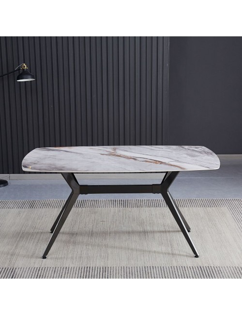 Tavolo fisso piano ceramica effetto marmo grigio chiaro lucido Callista 160x90x76H