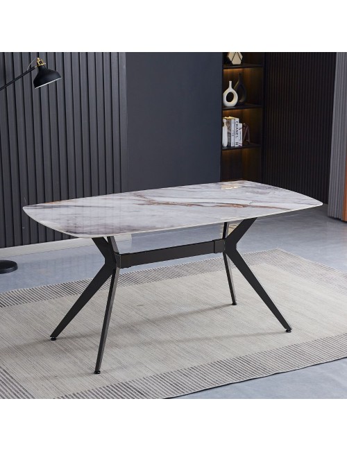 Tavolo fisso piano ceramica effetto marmo grigio chiaro lucido 160x90x76H