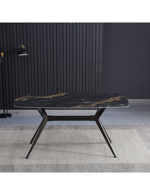 Tavolo fisso piano ceramica effetto marmo nero opaco Callista 160x90x76H
