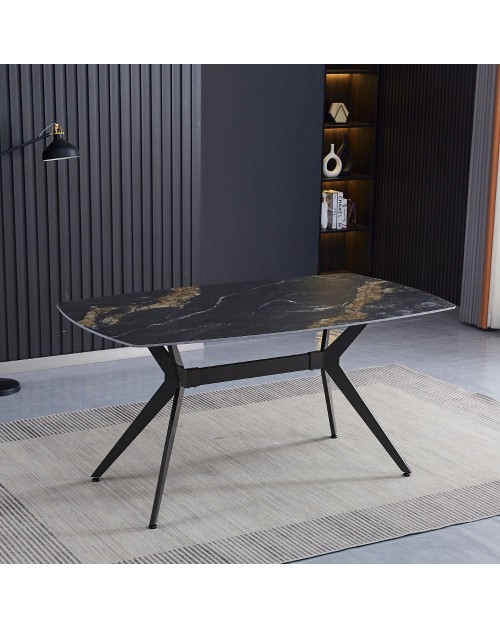 Tavolo fisso piano ceramica effetto marmo nero opaco Callista 160x90x76H