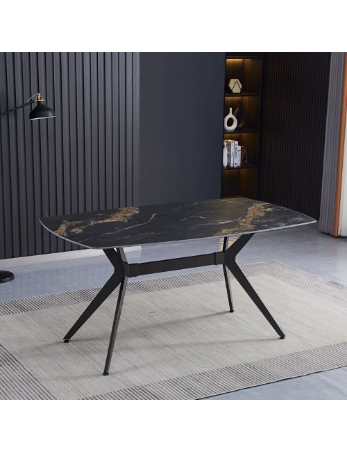 Tavolo fisso piano ceramica effetto marmo nero opaco Callista 160x90x76H