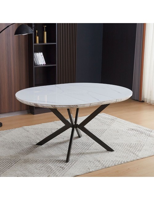 Tavolo rotondo allungabile Evelina piano effetto marmo bianco lucido 120x120x76H