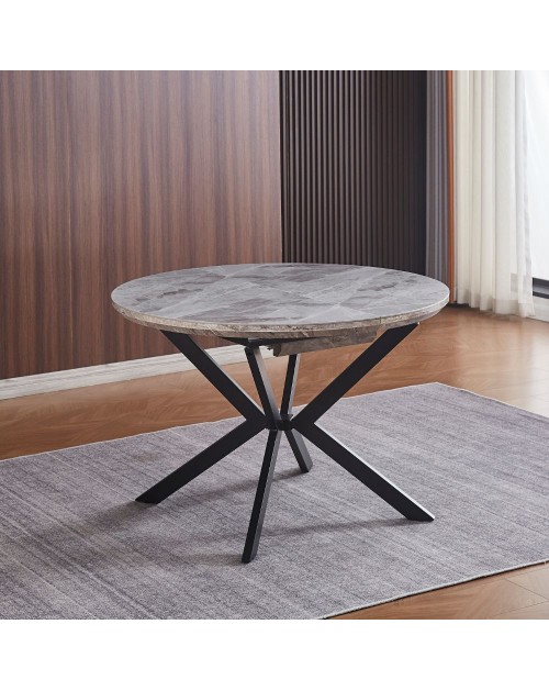 Tavolo rotondo allungabile Evelina piano effetto marmo grigio lucido 120x120x76H