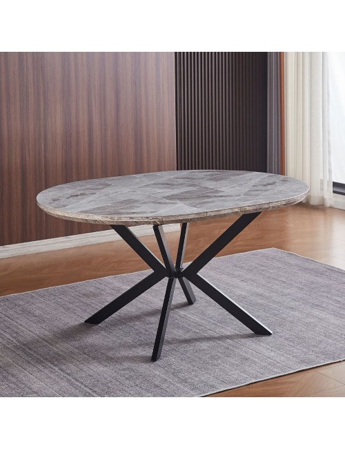 Tavolo rotondo allungabile Evelina piano effetto marmo grigio lucido 120x120x76H