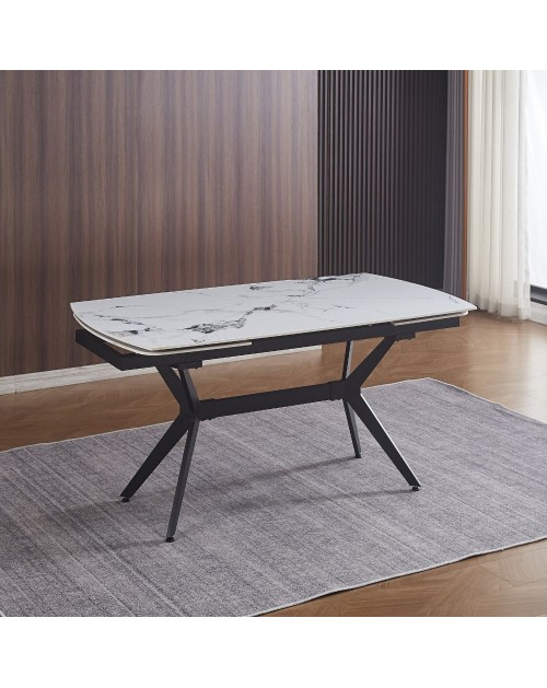 Tavolo allungabile piano ceramica effetto marmo bianco lucido Riley 160x90x76H