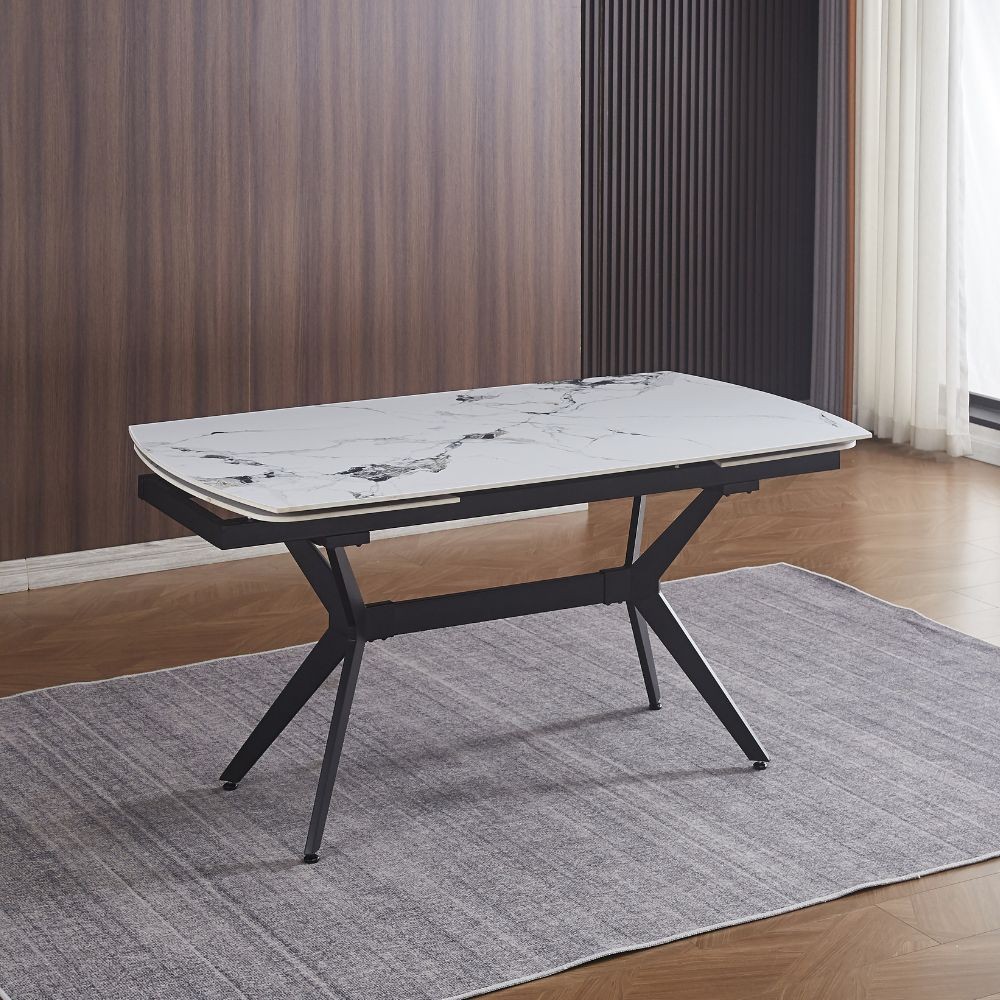 Tavolo allungabile piano ceramica effetto marmo bianco lucido Riley 160x90x76H