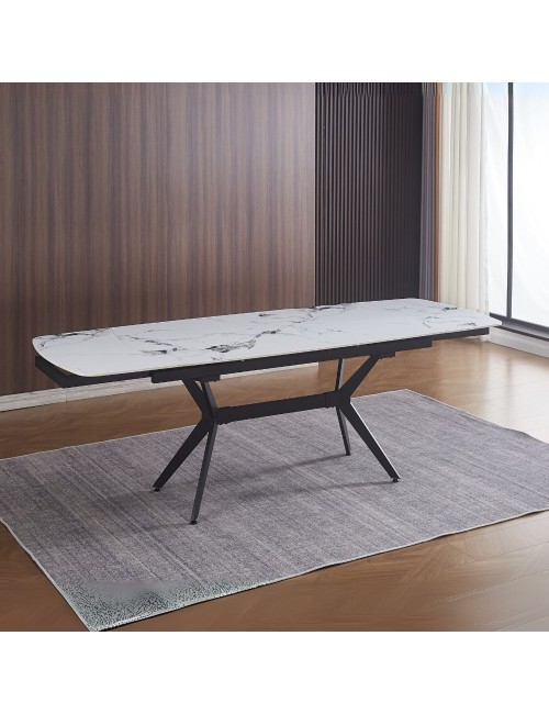 Tavolo allungabile piano ceramica effetto marmo bianco lucido Riley 160x90x76H